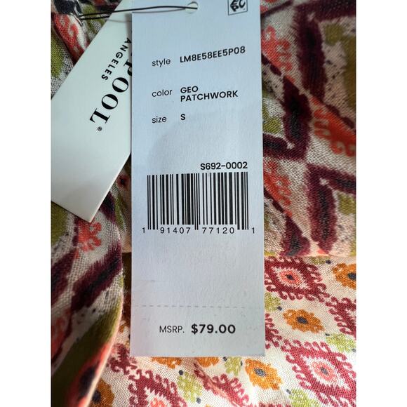 LIVERPOOL TOP WOMENS SMALL PETAL SLEEVE WOVEN GEO PRINT PINK GREEN BLOUSE NEW - Picture 8 of 11